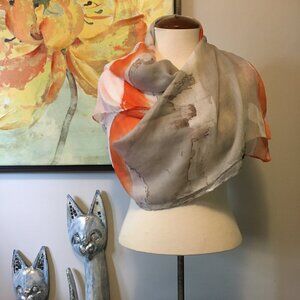 Vex Collection Beautiful Watercolour Wash Scarf In Orange, White & Grey